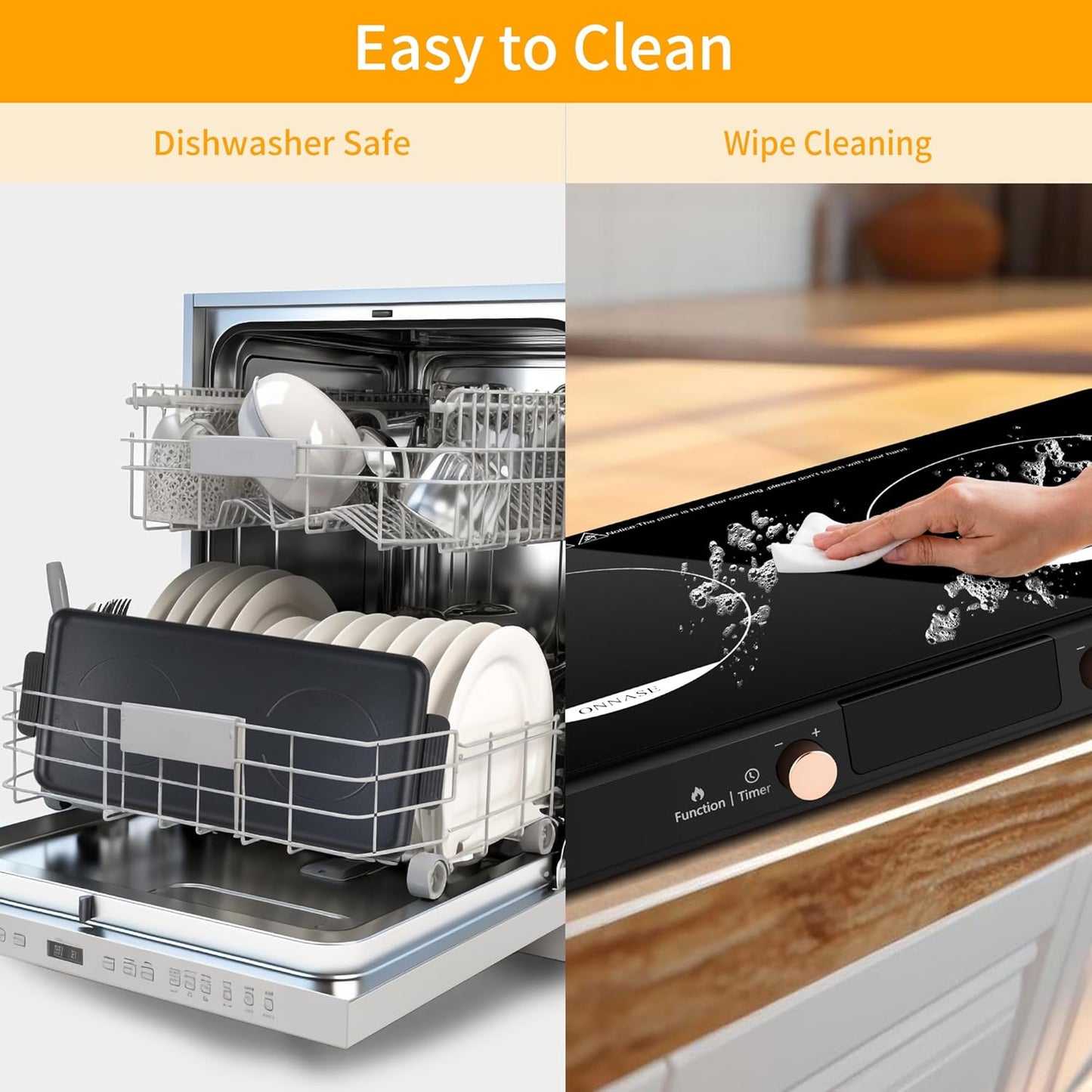 Double Induction Cooktop, 1800W Electric Stove Top Burner with Removable Non-Stick Griddle Pan, 2 Induction Burners, 11 Temperature & Power Levels, 3-Hour Timer, Black