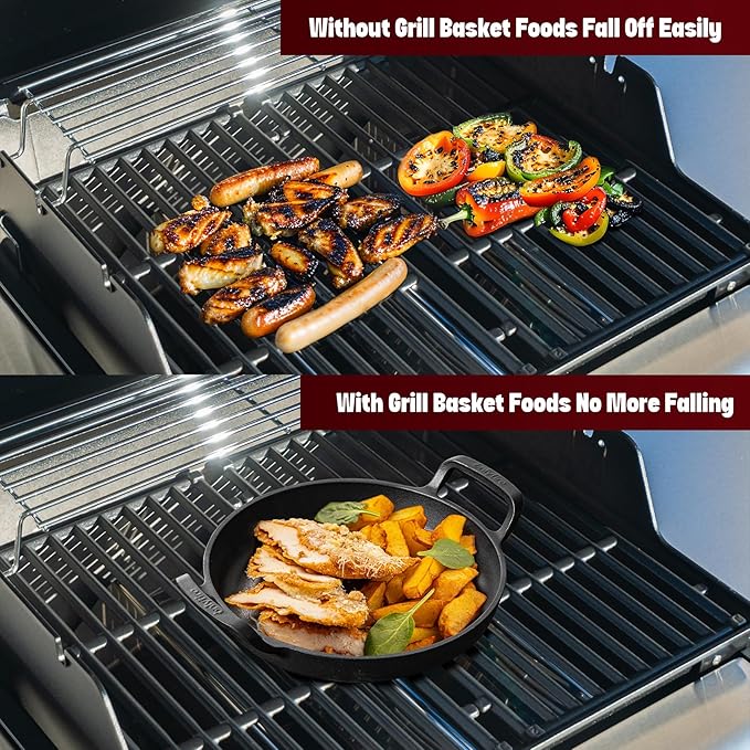 onlyfire Pre-Seasoned Cast Iron Skillet, Frying Pan with Nonstick Perforated Grill Surface and Dual Handles, 10 Inch Cast Iron Pan - Compatible With All Stovetops - Oven Safe & Rust Resistant