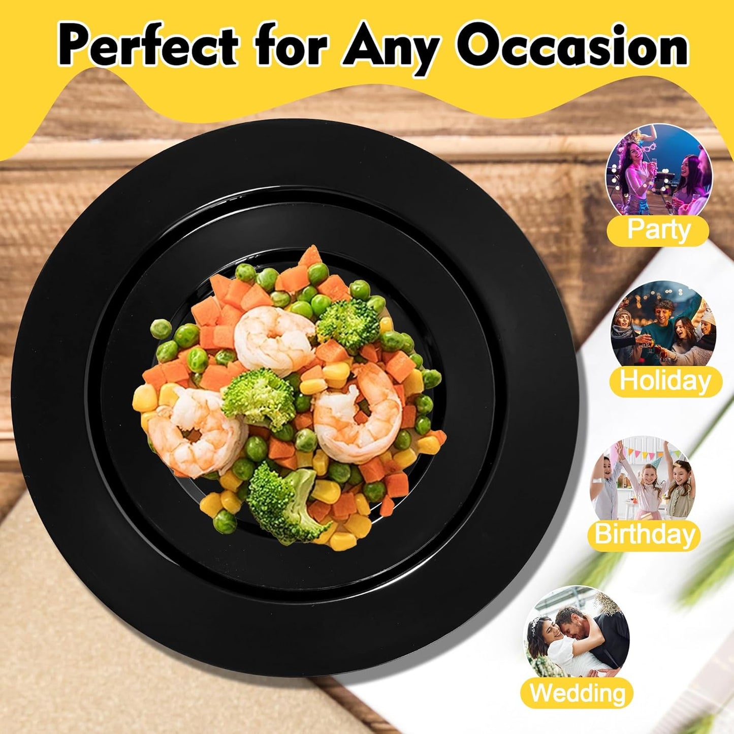 100 PCS Black Plastic Plates, Plastic Halloween Disposable Plates Include 50 10 inch Dinner Plate and 50 7 inch Dessert Plate Perfect for Party, Wedding,Halloween