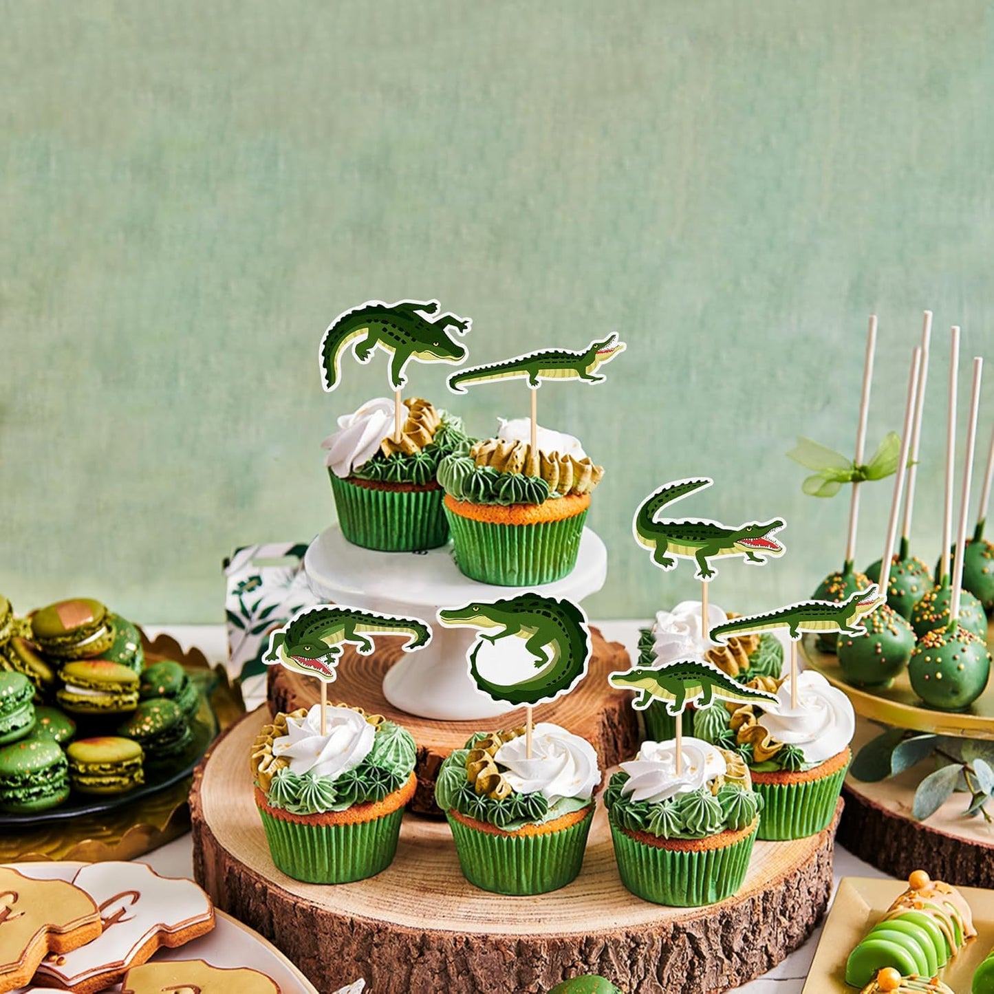 36Pcs Alligator Cupcake Toppers Crocodile Happy Birthday Cake Topper Reptile Animal Cupcake Toppers for Boy Man Jungle Safari Swamp Reptile Party Supplies