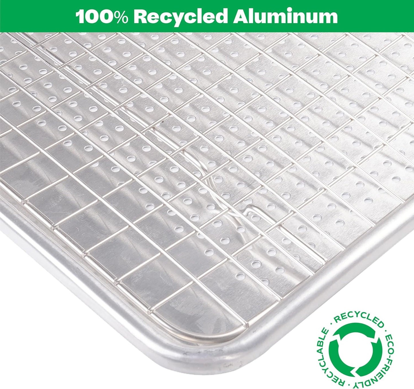 100% Recycled Aluminum by Baker's Secret, Bakeware Set 4pcs, 2x Baking Trays for Oven Cookie Sheet 18" with 2x Stainless Steel Rack, Non Toxic- PTFE,PFAS,PFOA Free - The Natural Aluminum Collection