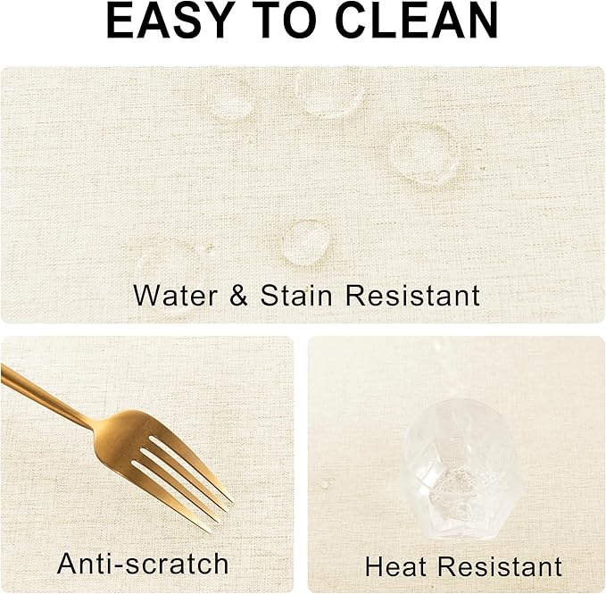 DWCN Rectangle Faux Linen Tablecloth - Textured Waterproof Spill-Proof Wrinkle and Stain Resistant Table Cloth Decorative Fabric Farmhouse Table Cover for Kitchen Dining, 60 x 120 Inch, Champagne