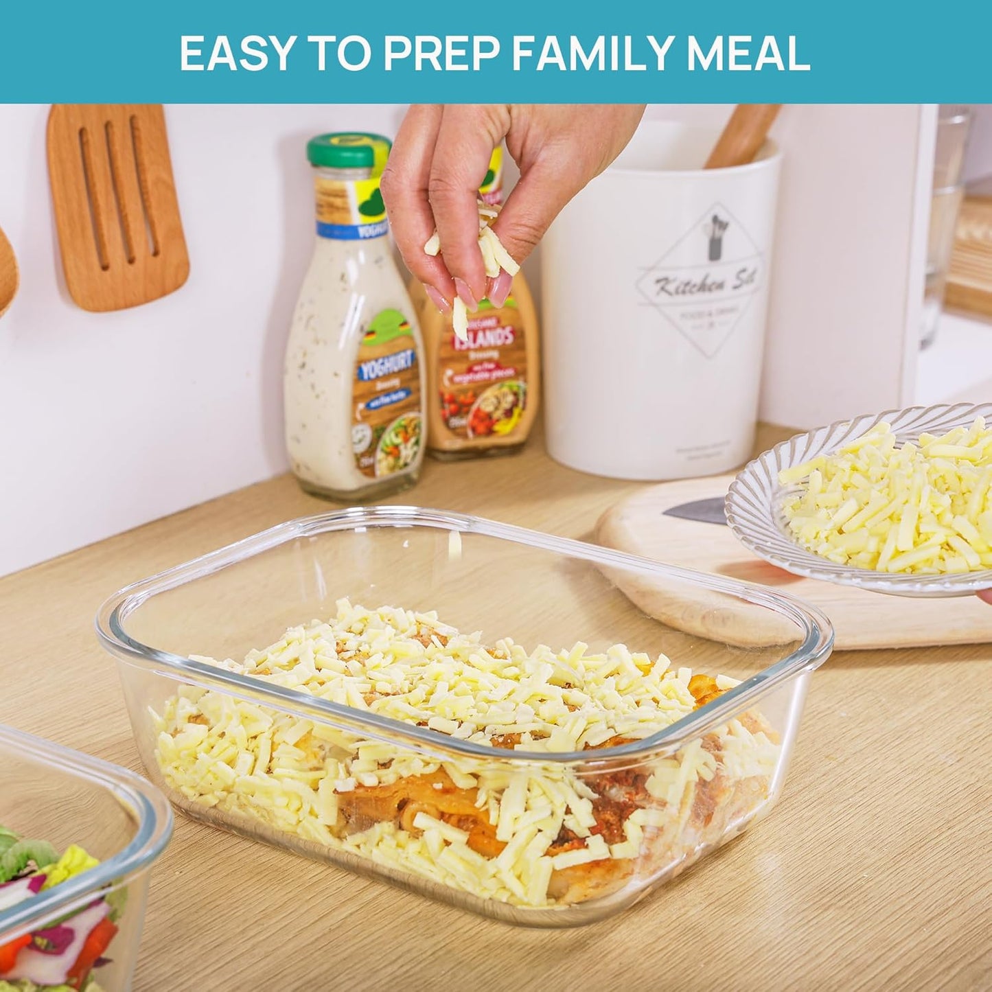 Vtopmart 2Pack 2260ml/ 76.4oz Large Glass Storage Containers with Lids, Meal Prep Food Container Set with Snap Airtight Lid for Baking, Microwave, Oven, Leak Proof, for Freezer, Dishwasher, Green