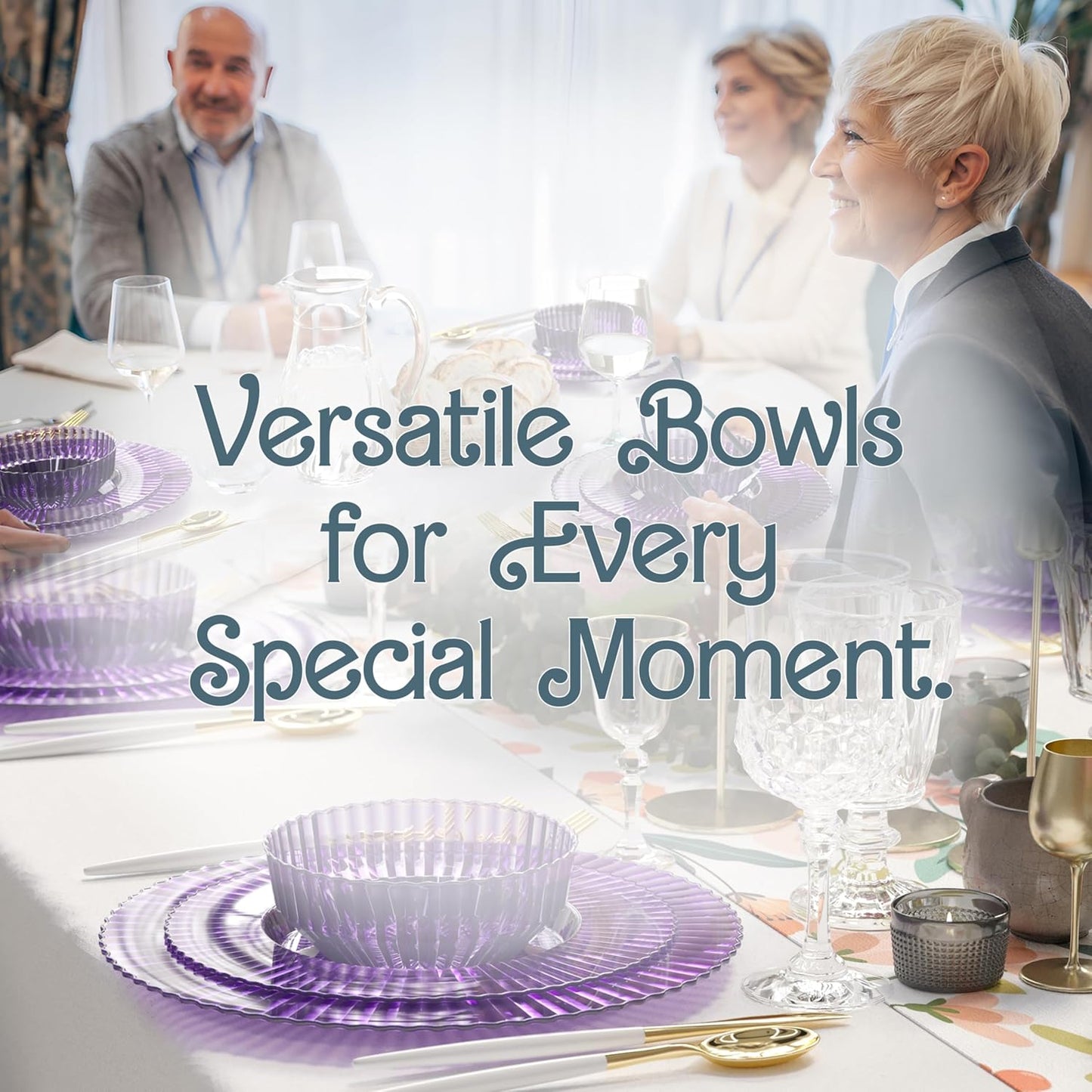 Exquisite Purple Plastic Bowls Disposable - 16 Oz - 20 Count - Disposable Soup Bowls - Great for Weddings Parties And Formal Occasions