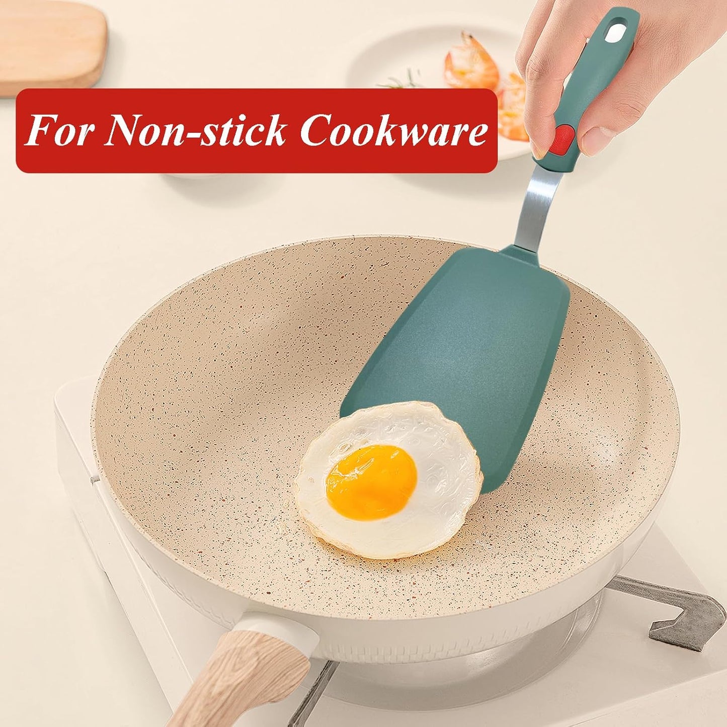 Silicone Spatula Turner, Pancake Spatulas for Nonstick Cookware Pan, Heat Resistant 600°F, Thin Flexible Large Cooking Spatula for Kitchen Use, Flipper for Omelette Egg Fish, Dishwasher Safe