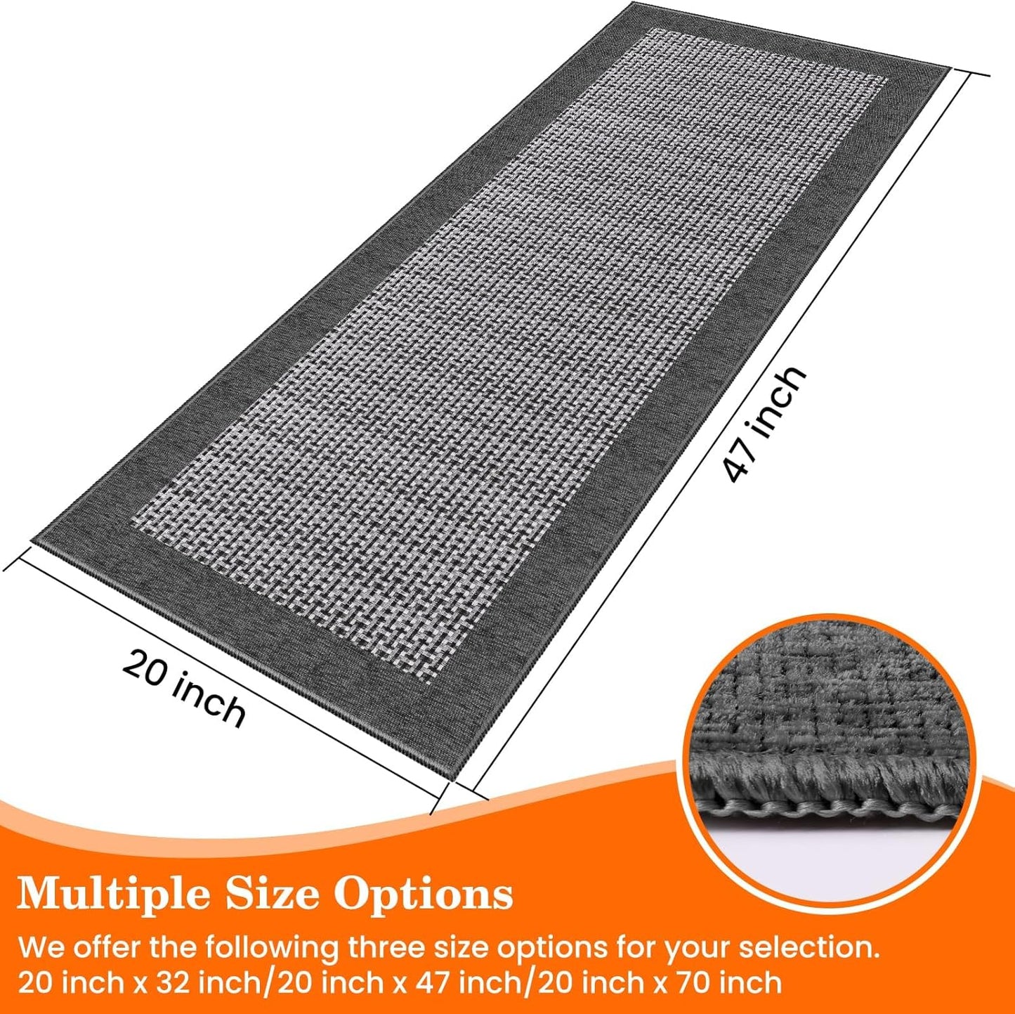 StepRite Kitchen Rugs, Kitchen Mats for Floor, 47"x20" Non-Slip Machine-Washable Kitchen Throw Rug, Absorbent Kitchen Runner Rugs Office, Kitchen Sink Standing Desk Mat, Kitchen Decor Carpet, Grey