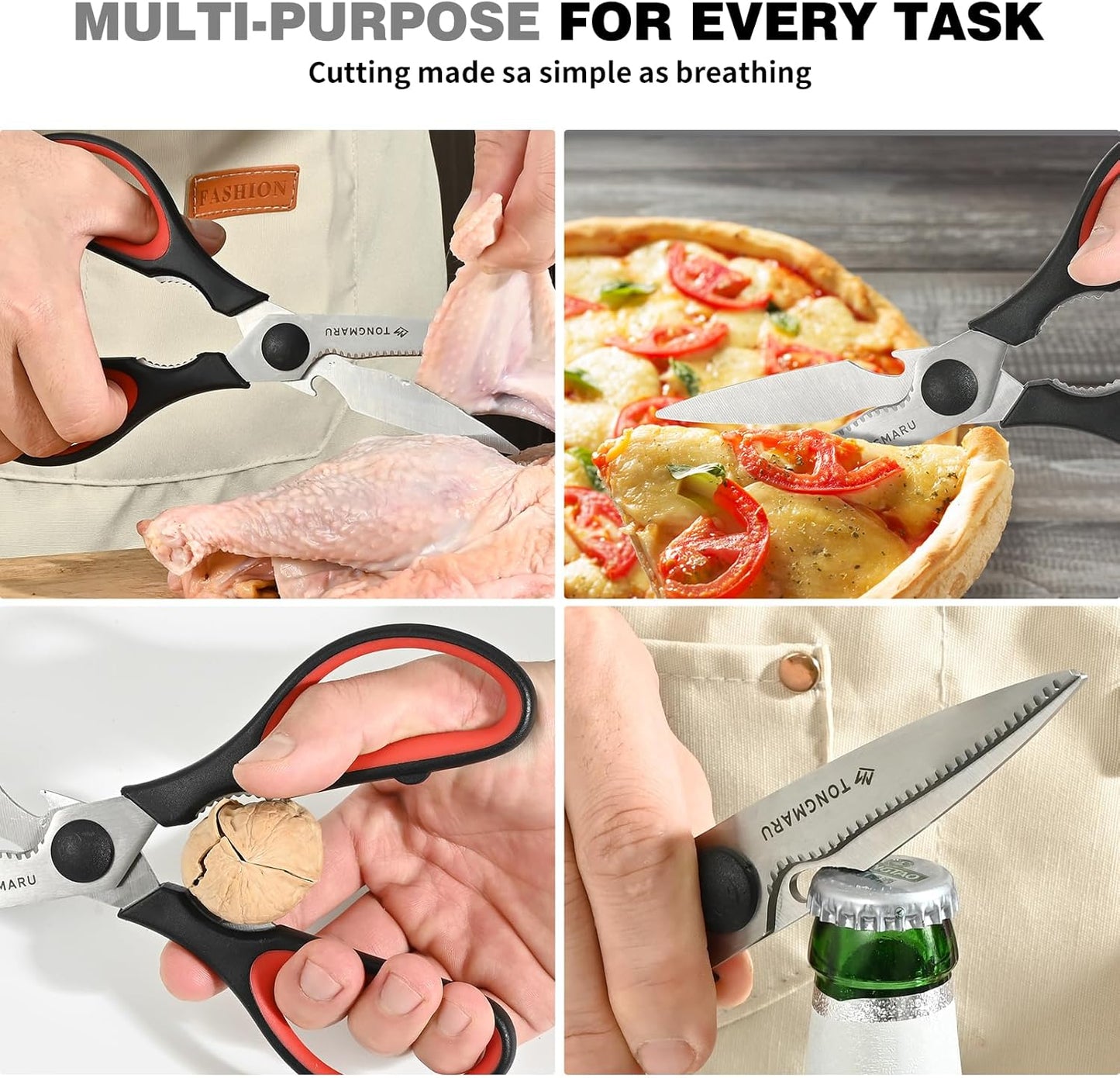 Kitchen Cooking Shears Heavy Duty Kitchen Scissor with, Detachable, All Purpose Scissors, Dishwasher Safe Scissors, Serrated Blades, Nutcracker and Bottle Opener function included (2 Pack)