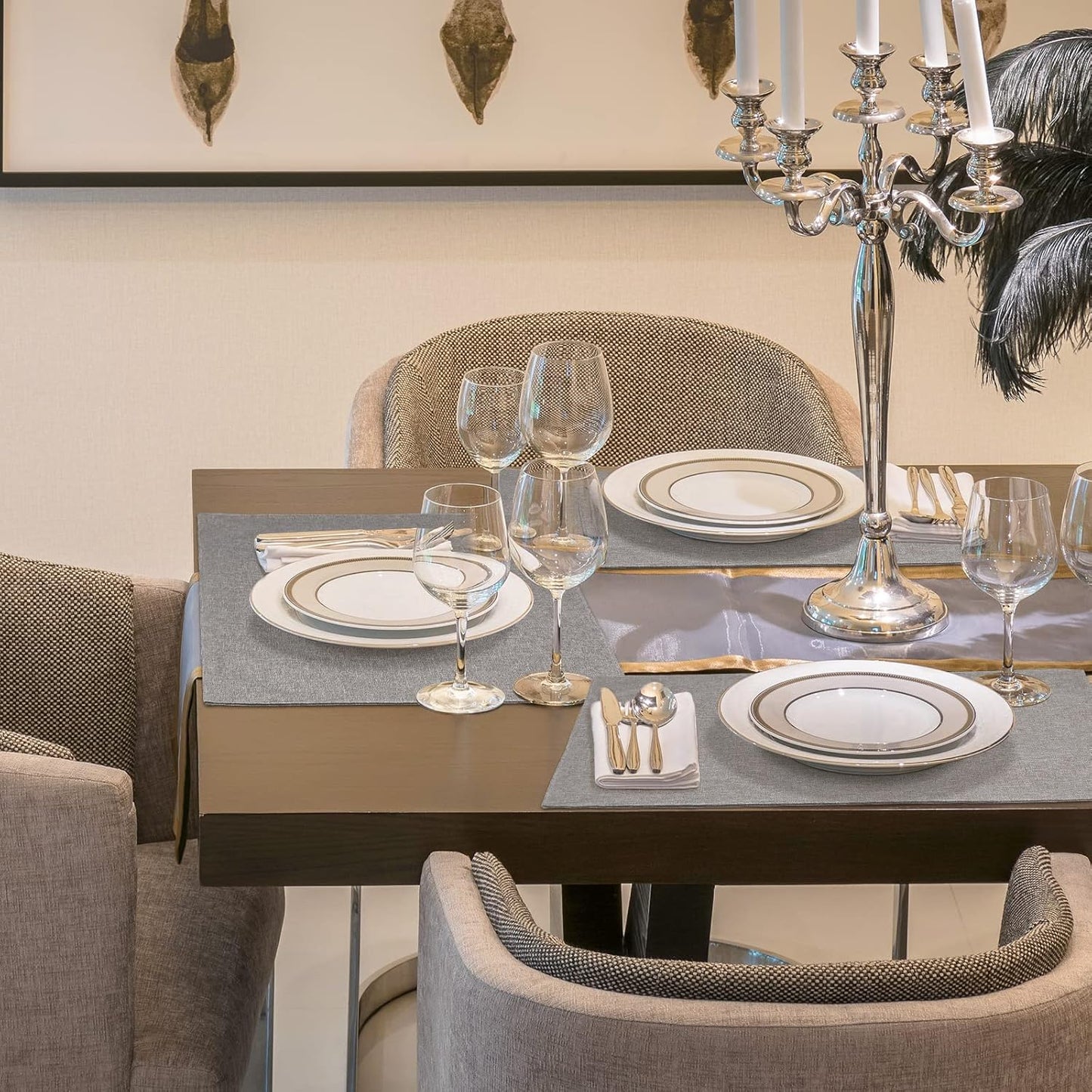 Sieral Cloth Placemats Set of 12 Rectangle Dining Table Placemats Bulk 13 x 19 Inch Machine Washable Heat Resistant Cotton Linen Table Mats for Wedding Baby Shower Birthday Party Supplies(Light Grey)