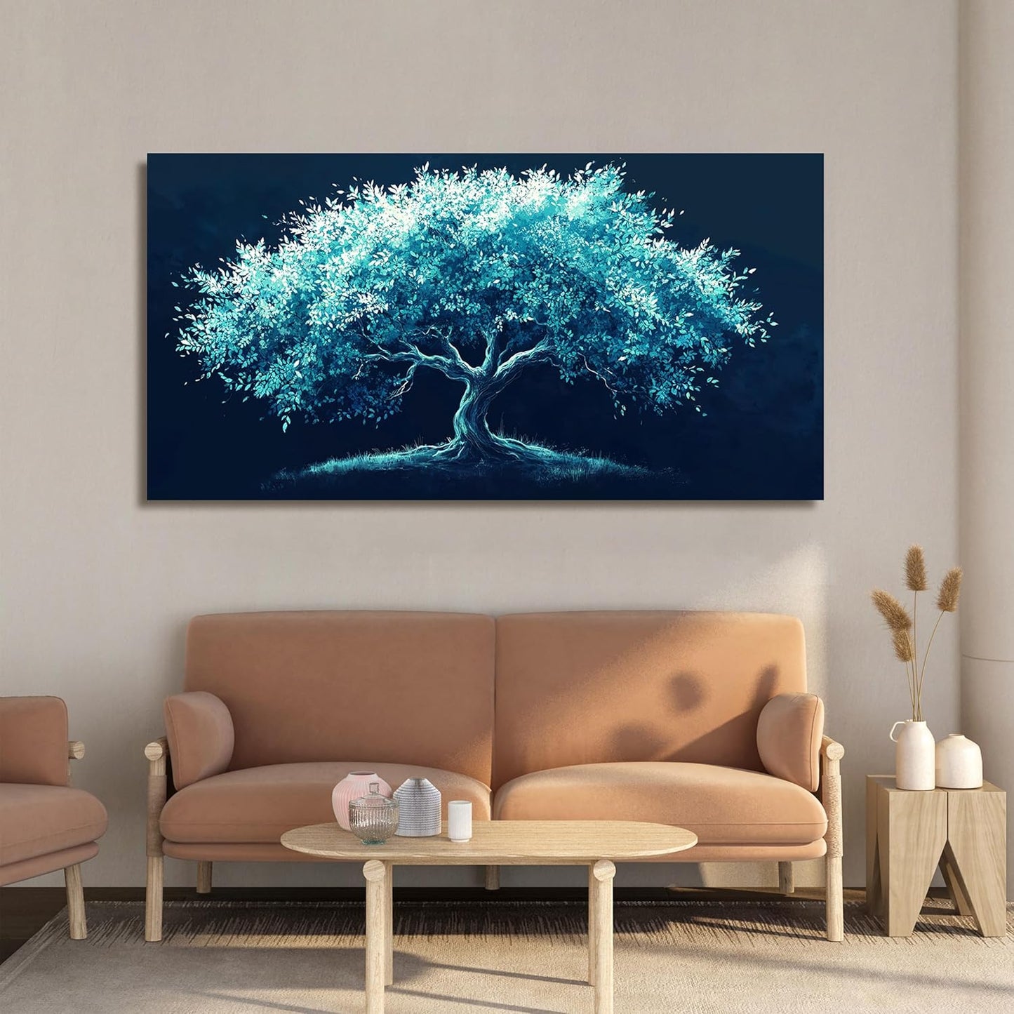 Canvas Wall Art Decor Green Tree of Life Wall Art Decorations Wall Art Pictures for Living Room Modern Bltanical Wall Art Prints 20" X 40" Canvas Art Wall Decor Artwork for Walls Bedroom Office Decor