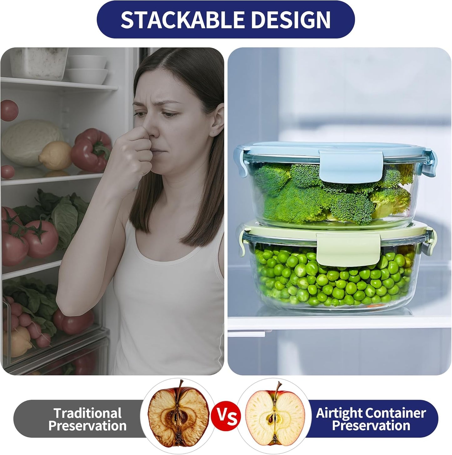 8 Pcs Round Glass Containers with Lids Airtight 4 Cup Glass Storage Containers Set Meal Prep Containers for Soup Leftover Microwave, Dishwasher, and Freezer Safe(4 Sets