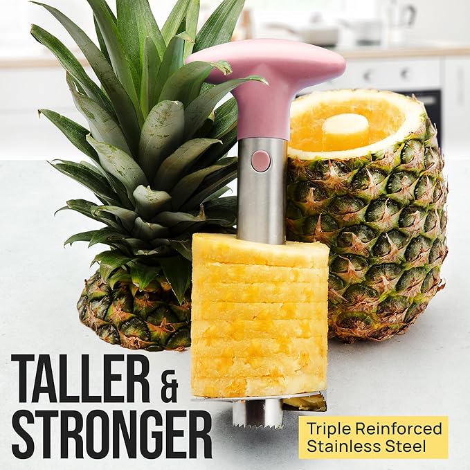 Zulay Kitchen Stainless Steel Pineapple Corer & Slicer + Eye Removal Tool – Heavy Duty Pineapple Cutter with Reinforced Blade – Effortless Pineapple Core Remover & Slicer - Pink
