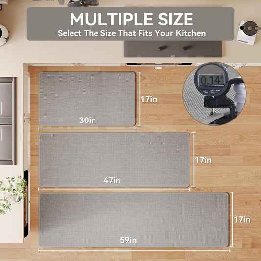 Kitchen Mats for Floor, Super Absorbent Kitchen Rugs Non Slip Washable, Soft Imitation Linen Braided Runner Rug, Standing Mat Kitchen Sink Mat, Easy to Clean, Gray 17x71