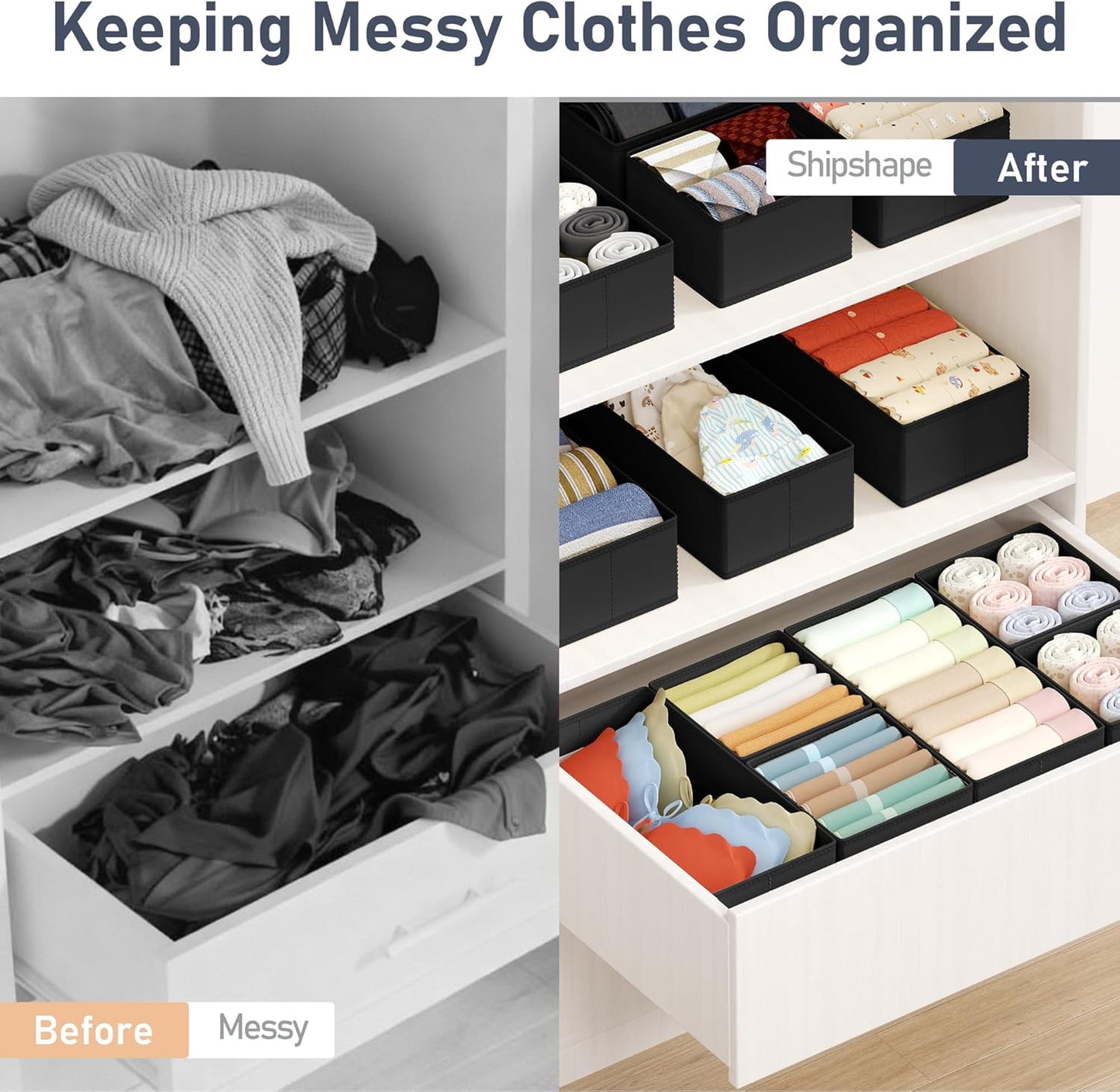 DIMJ Drawer Organizer Clothes Storage - 18 Pack Baby Dresser Organizer for Nursery, Foldable Drawer Dividers for Bedroom Closet Organization, Fabric Storage Bins for Socks, Underwears, Bras