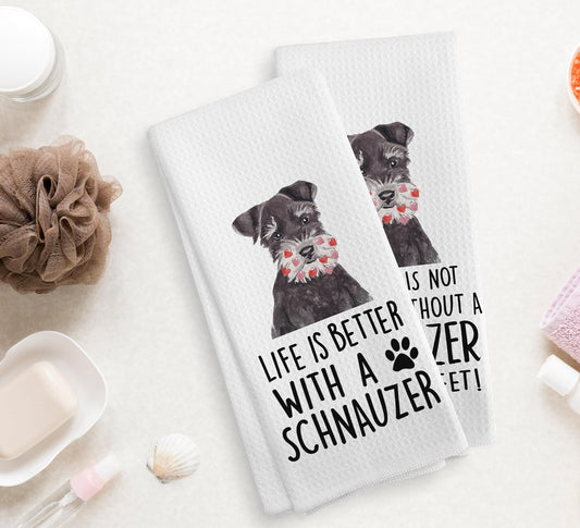 Schnauzer Towels, Schnauzer Gifts, Schnauzer Dog Kitchen Towels and Dishcloths Set of 2, Schnauzer Decor, Schnauzer Gifts for Women, Dog Kitchen Towels, Dog Gifts for Women, 16×24 Inches