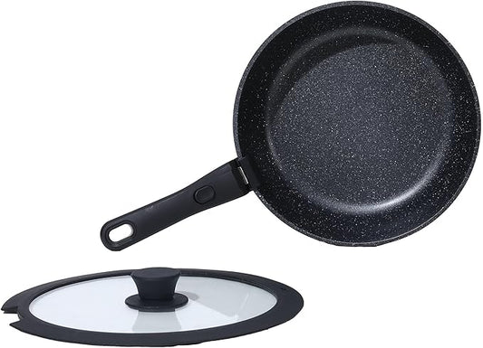 Frying Pan Set with Lid Nonstick Kitchen Cooking Pans 10” Skillets Pots and Pans Set with Detachable Handle Spatula Ladle Tong Induction Cookware Black 3.3QT and 10" Frying Pan Skillet