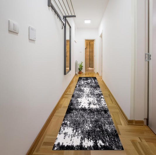 Keen Home Design Area Rugs - 2x16 Non-Shedding, Abstract Rugs for Kitchen, Living Room, Bedroom, Dining Room, Entryway - Size: 2'8" x 16', Abstract Black