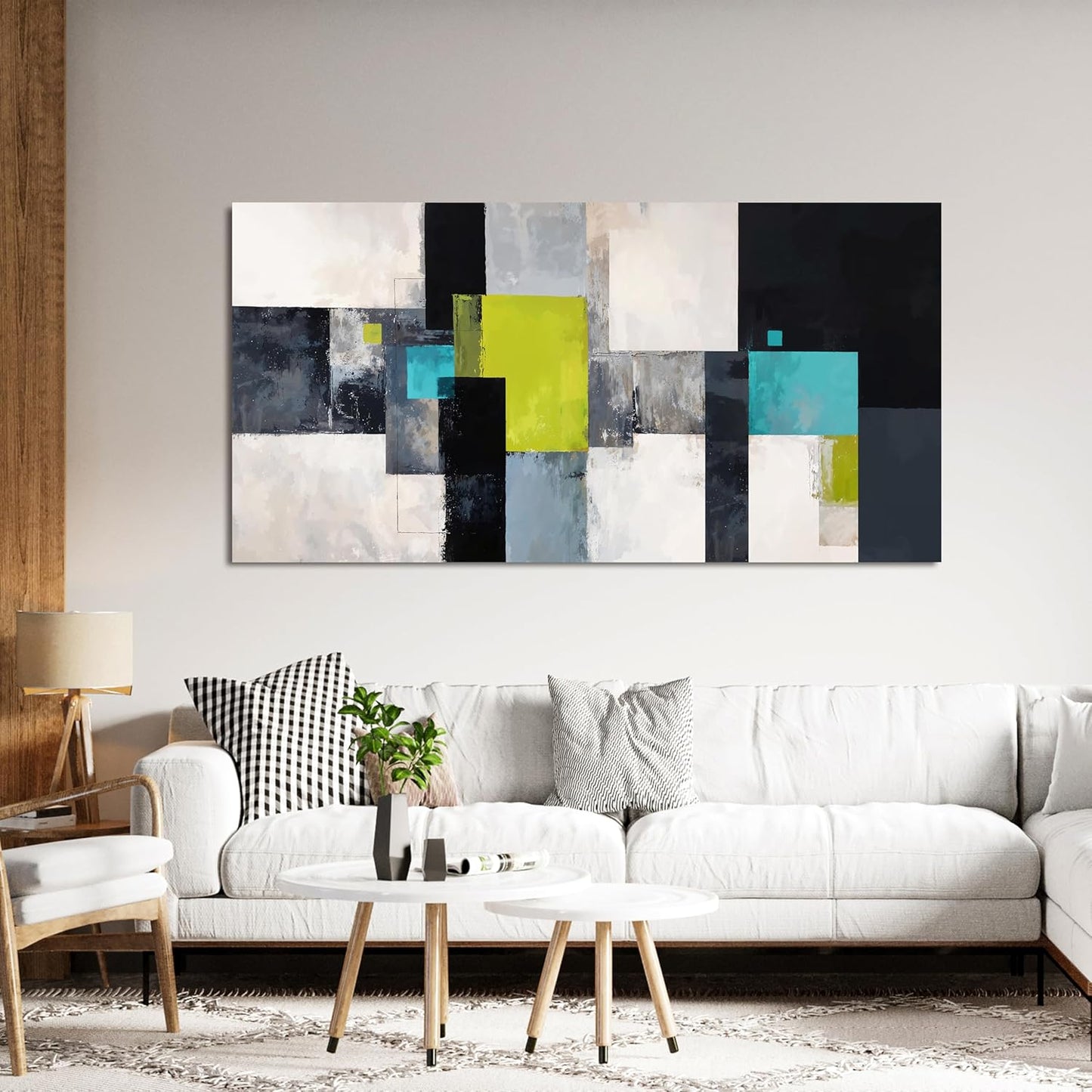 TAIJXAGSG Abstract Canvas Black and White Wall Art Modern Wall Art Pictures For Living Room Artwork For Walls Rectangle Wall Art Prints 20" X 40" Modern Green Wall Art Decor Bedroom Office Decoration