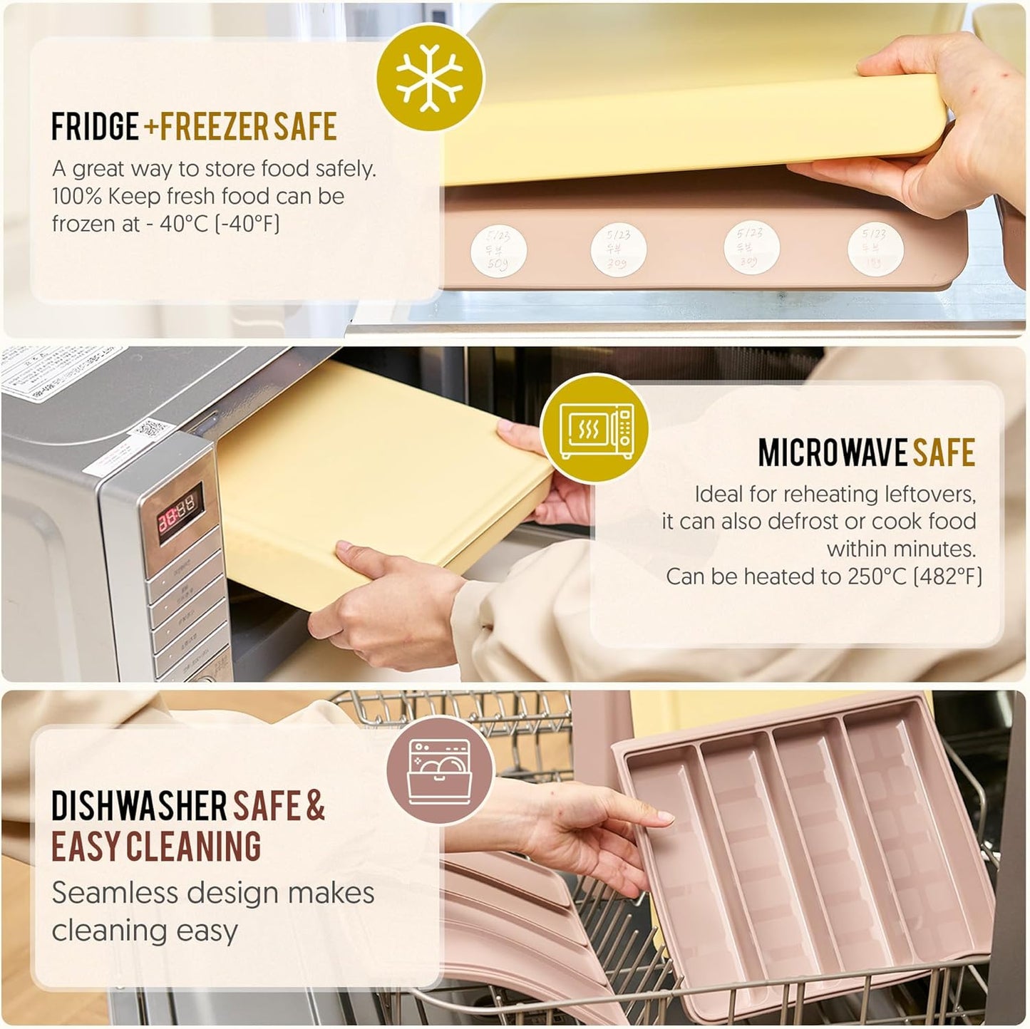 Silicone Food Storage Containers with Airtight Lids, 26.4oz Dual-Seal Leakproof Silicone Freezer Molds for Baby Food, Snacks, Cutlery & More - BPA Free, Stackable, Microwave, & Dishwasher Safe, Brown