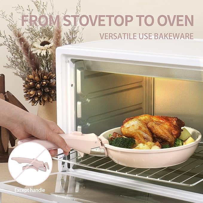 8PCS Ceramic Cookware,Nonstick Ceramic Pan, Removable Handle Pots and Pans Set, Stackable Pan Set, Nonstick Pots and Pans Set Non Stick pot(Pink)