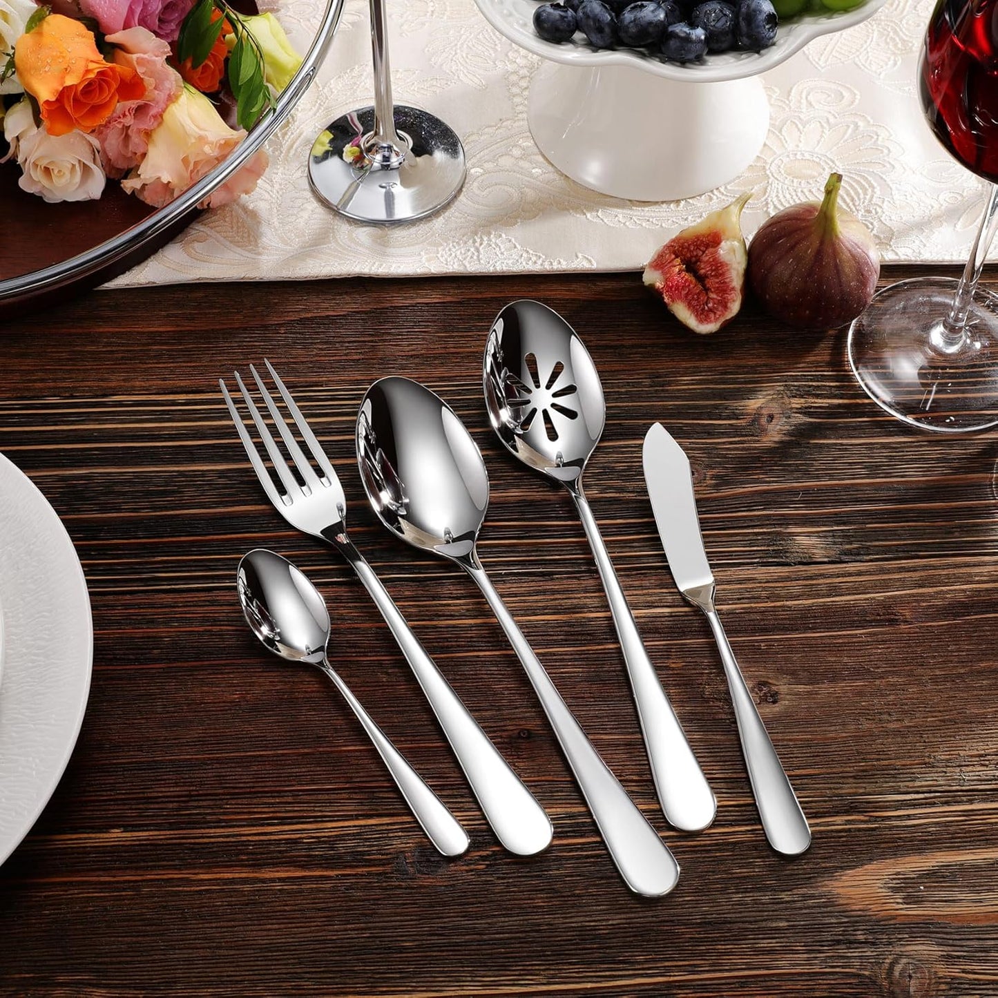 KEAWELL Premium 45-Piece Louise Silverware Set, 18/10 Stainless Steel, Service for 8, Fine Flatware Set, Smooth and Exceptional mirror finish, Dishwasher Safe (45)