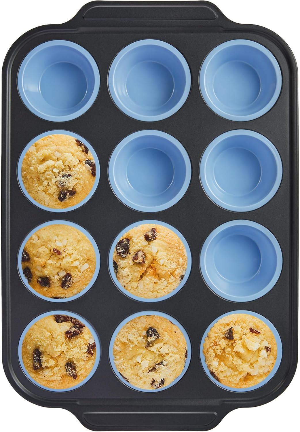 Silicone Muffin Pans for Baking with Metal Frame, Egg Bite Molds, Cupcake Pans 12 Regular Size, Muffin Tins Easy to Pop Nonstick Non Toxic Bakeware for Oven,Blue