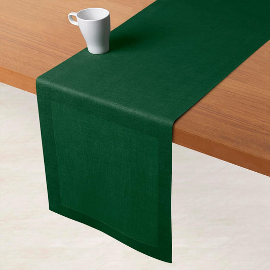 D'Moksha Homes Linen Forest Green Table Runner 84 Inches Long - 100% Pure Linen 14 x 84 Inch Table Runner for Dining, Fall, Autumn and Halloween - Machine Washable