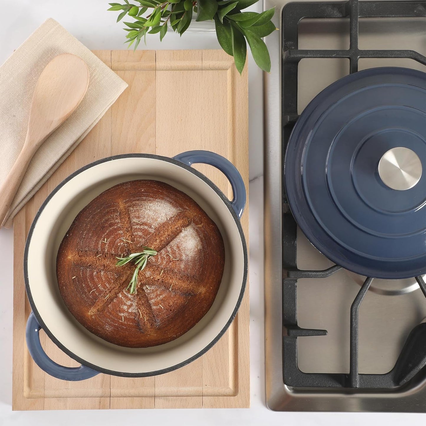 Gibson Home Addlestone 5 Qt Enameled Cast Iron Dutch Oven Pot with Lid – Round, Oven Safe to 500°F, Ideal for Bread Baking & Stews - Gradient Navy Blue