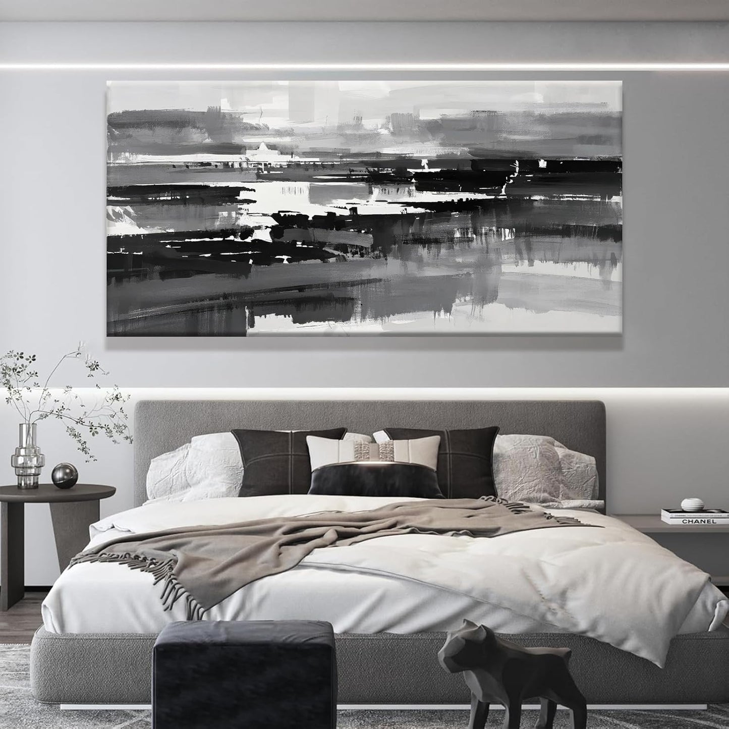 Black Grey And White Abstract Wall Art For Living Room Large Size Canvas Art Wall Decor Bedroom Office Decor Black Grey Abstract Wall Decor Painting Abstract Art Prints 29×58 In