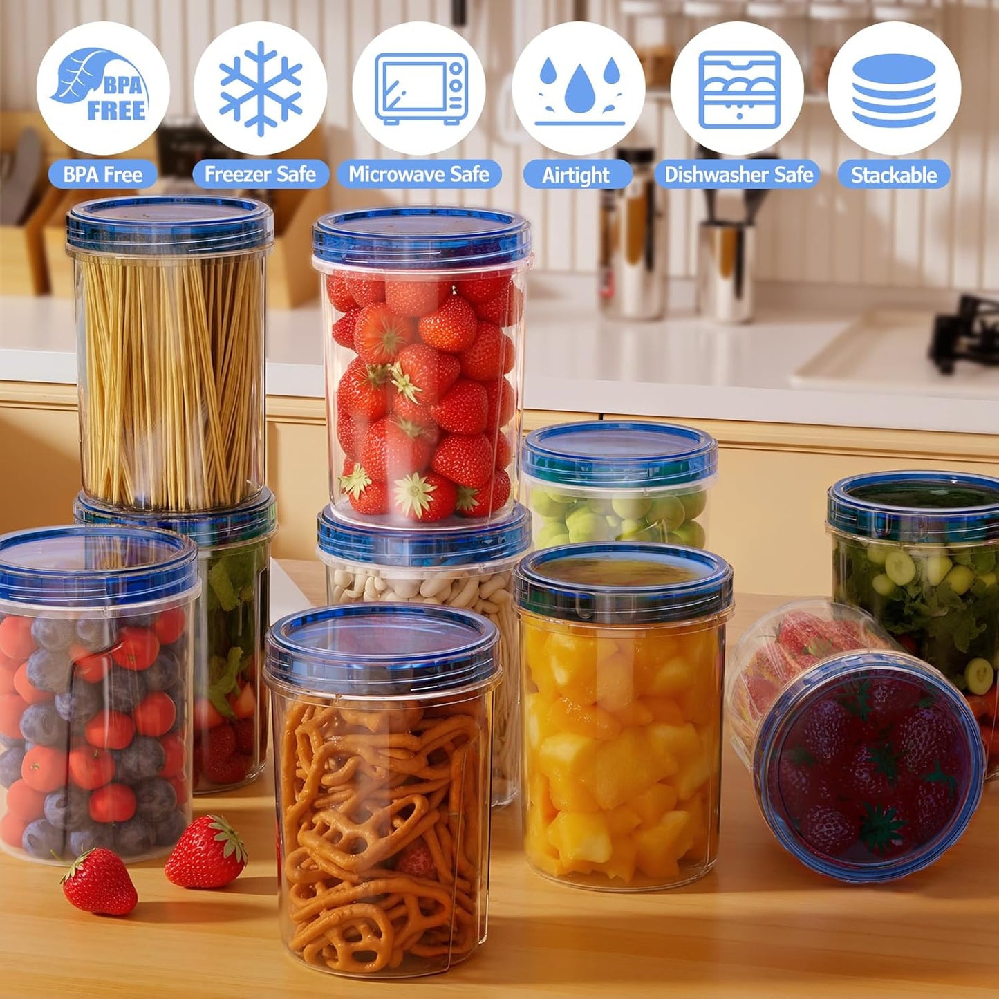 [10 Pack-32 OZ] Food Storage Containers, Small Plastic Containers with Twist Top Lids, Airtight Freezer Storage Containers with Lids, Reusable Soup Containers for Meal Prep, Lunch, Leftovers, Salad