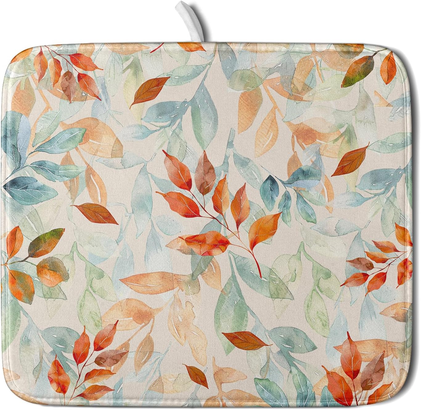 Fall Eucalyptus Dish Drying Mats 16x18 In, Orange Green Gradient Color Plant Leaves Autumn Absorbent Microfiber Fast Dry Dishes Mat Hanging Drainer Pad Kitchen Accessories