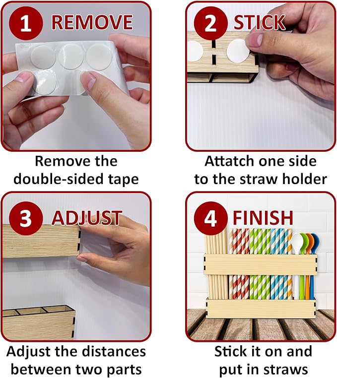 Wooden Straw Holder for Cabinet Door or Countertop Rustic Organizer & Dispenser for Reusable Tumbler Straws, Space-Saving Kitchen Accessories Container, Cupboard Storage (Wooden)