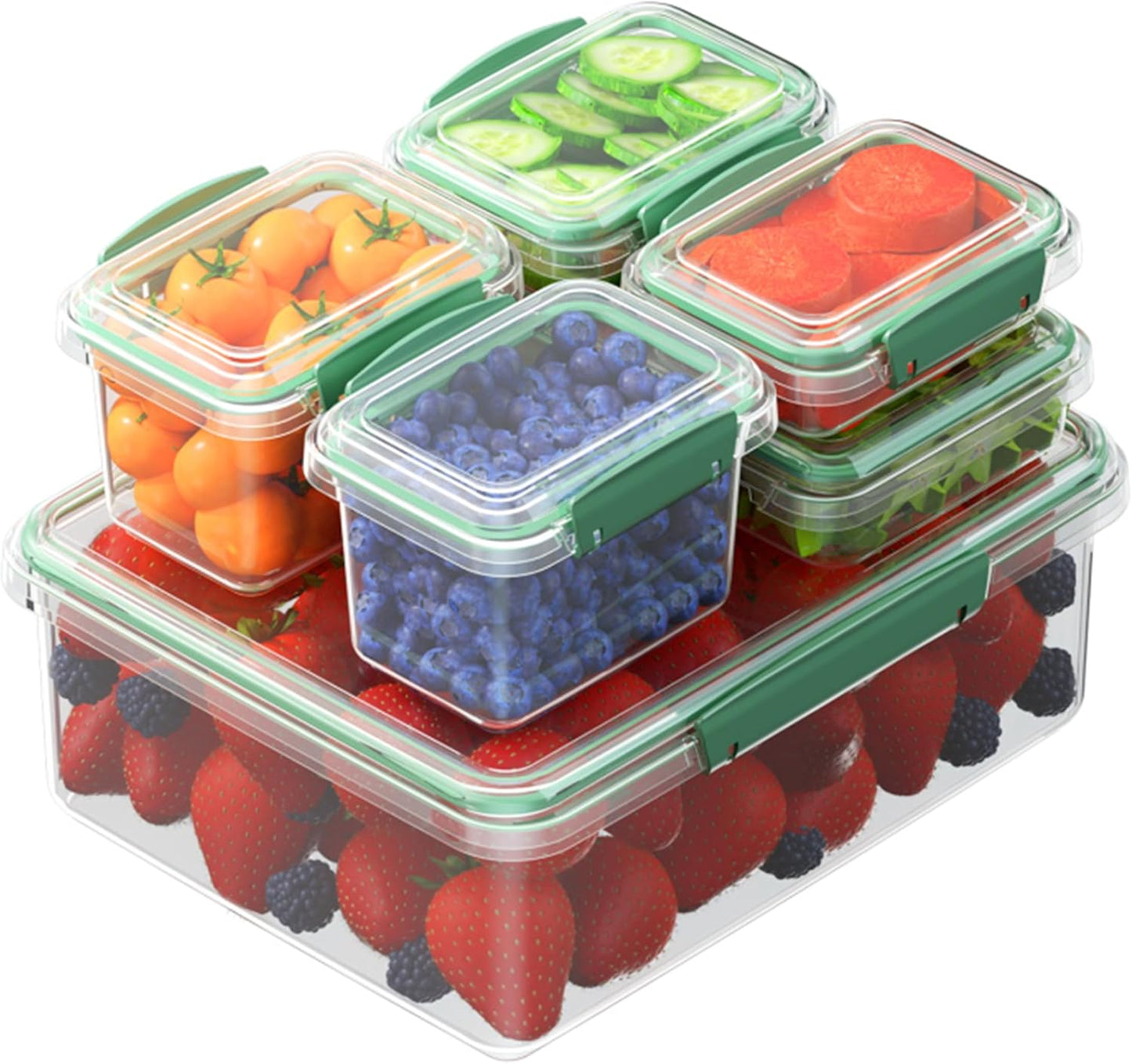 Finorder 6PC Airtight Food Storage Plastic Containers Meal Prep Containers Set With Lids BPA Free Stackable for Freezer Reusable Leftover Lunch Boxes Microwave Dishwasher Safe
