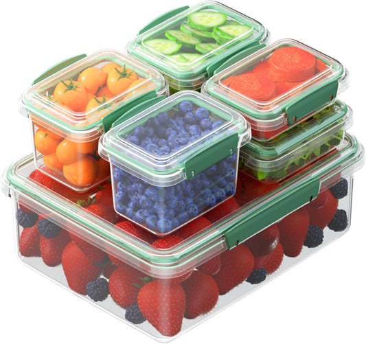 Finorder 6PC Airtight Food Storage Plastic Containers Meal Prep Containers Set With Lids BPA Free Stackable for Freezer Reusable Leftover Lunch Boxes Microwave Dishwasher Safe