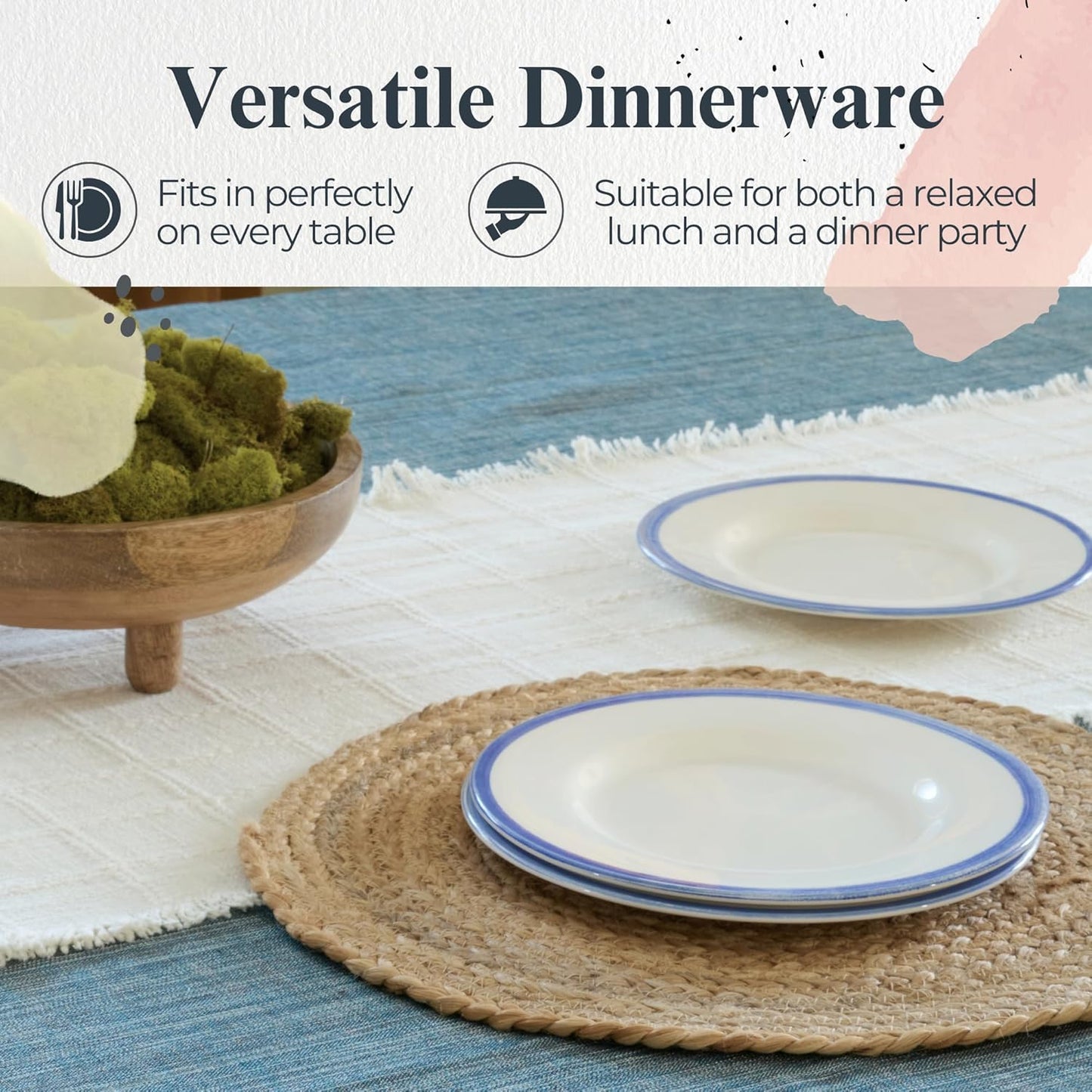 Portmeirion Potter's Brushstroke Dinner Plate (Set of 4) - 8" Earthenware Plates with Classic Brushstroke Rim - Microwave, Dishwasher, Freezer, Oven Safe - Ideal Modern Dinnerware Set (Blue)