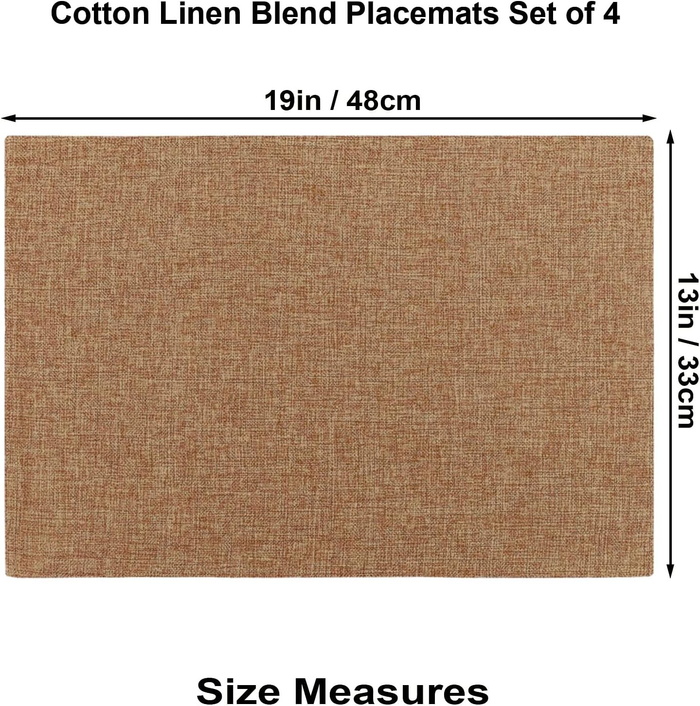 Cloth Placemats Set of 4, Cotton Linen Blend Machine Washable Double Layered Place Mats, Heat Resistant Placemats Wrinkle Free Thick Fabric Dining Table Mats for Indoors & Outdoors (Flaxen, 4)
