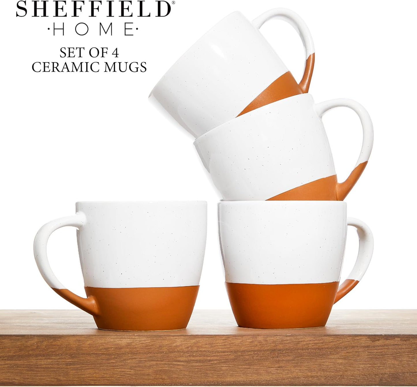 Sheffield Home - Set of 4, Large Stoneware 16oz Coffee Mugs with Handles - Dishwasher & Microwave Safe Ceramic - Ideal for Cappuccino, Espresso, Latte, or Tea - Vanilla White