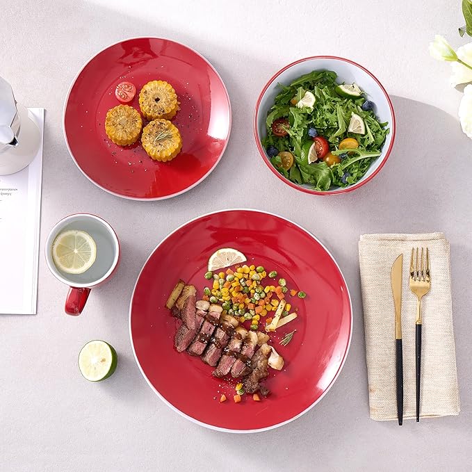 Bestone 16 Piece Round Kitchen Dinnerware Sets, Plates and Bowls, Dinner Plates, Cereal Bowls, Stoneware Dinnerware, Blue and White