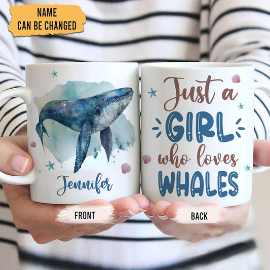 Hyturtle Personalized Gifts Whale Lover - Just A Girl Who Loves Whales Custom Name Ceramic Coffee Mug Cup 11oz - Idea Cute Sea Animal Lover Gifts For Women, Girl Kids On Birthday, Christmas