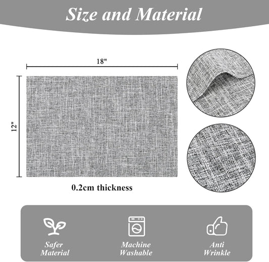 SHACOS Fabric Placemats Set of 6 Washable Heat Resistant Place Mats Non Slip Thick Cloth Placemats Reversible Table Mats Indoor Outdoor Home Wedding Table Decor, Light Grey White