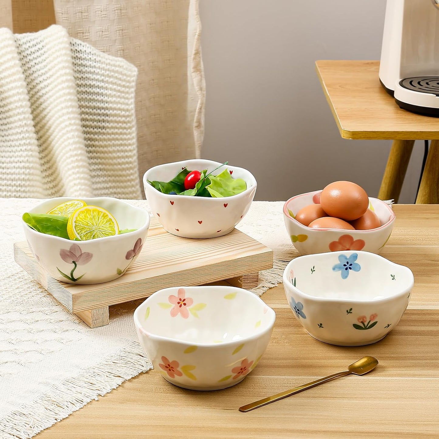 Koythin Ceramic Cereal Bowl, Cute Flowers Pattern Kitchen Bowls for Cereal, Salad, Pasta, Soup, Dessert, Serving, Home Decor, Microwave and Dishwasher Safe (Purple Tulip)