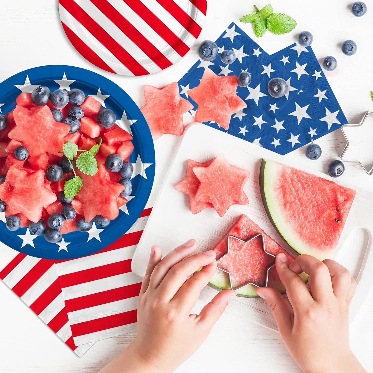 4th of July American Flag Patriotic Party Supplies Disposable Paper Plates Napkins Cocktail Napkins Cups Tablecloth and Banner for Election Day 4th of July Independence Day Decorations, Serve 25