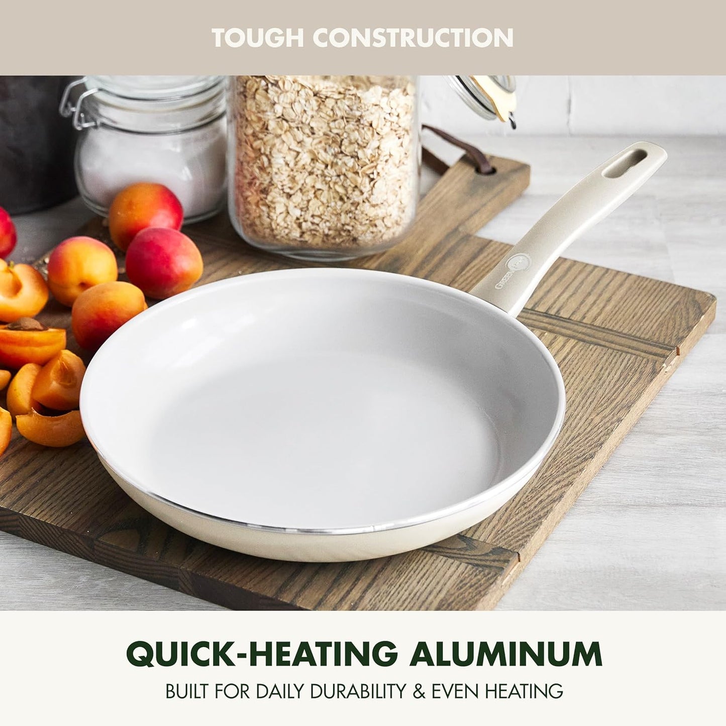 GreenPan Dover 10” Frying Pan Skillet, Non-Toxic PFAS-Free Ceramic Nonstick Coating, Sear Saute Fry Egg Omlete, Dishwasher & Oven Safe, Stay Cool Handle, Easy Pour Rims, Cream White