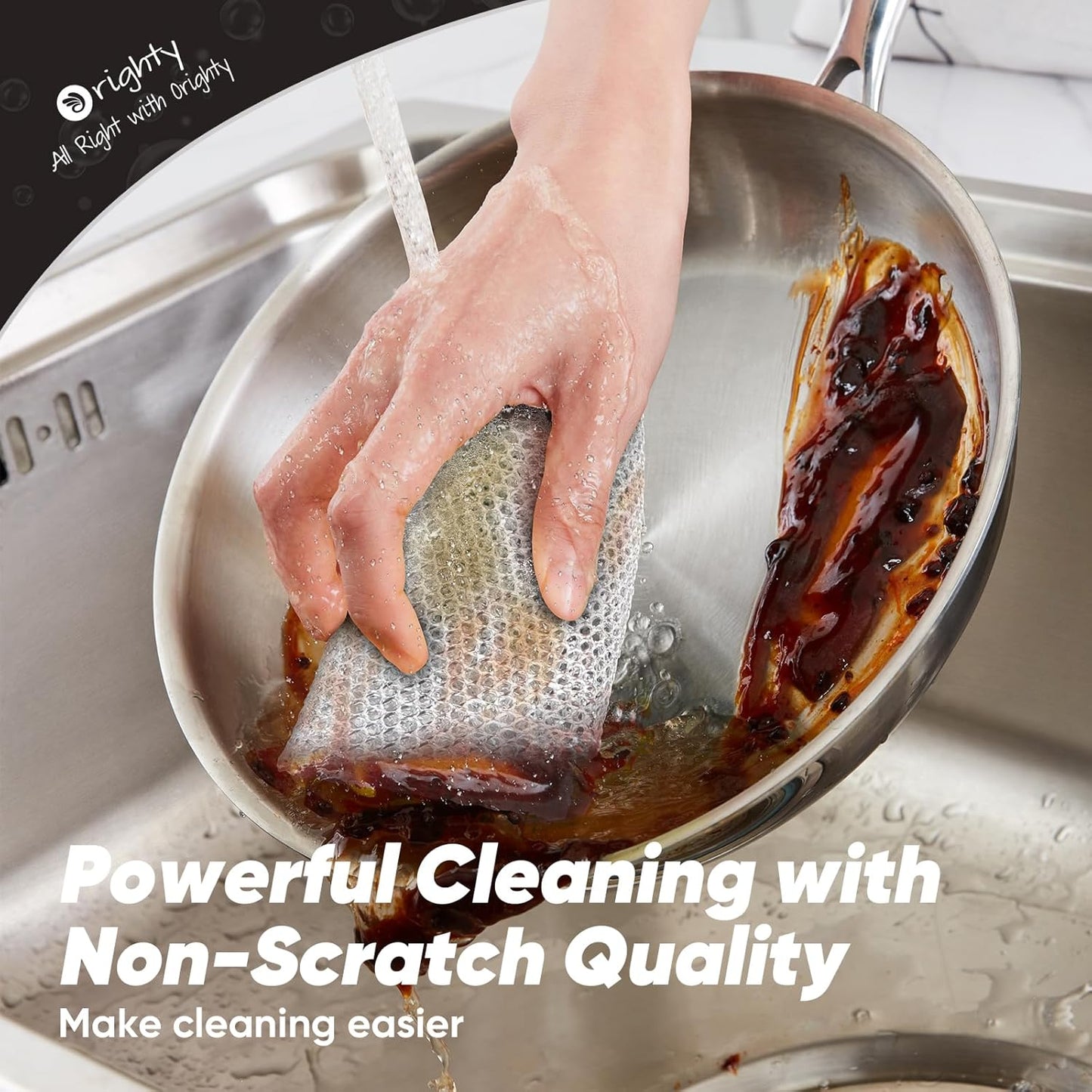 Orighty 24 Pcs Multipurpose Wire Dishwashing Rag, Non-Scratch Wire Dish Cleaning Cloths for Wet and Dry, Reusable Steel Scrubber for Kitchen, Powerful Dishcloth Rag for Cookware, Dish, Stove-7"x8"