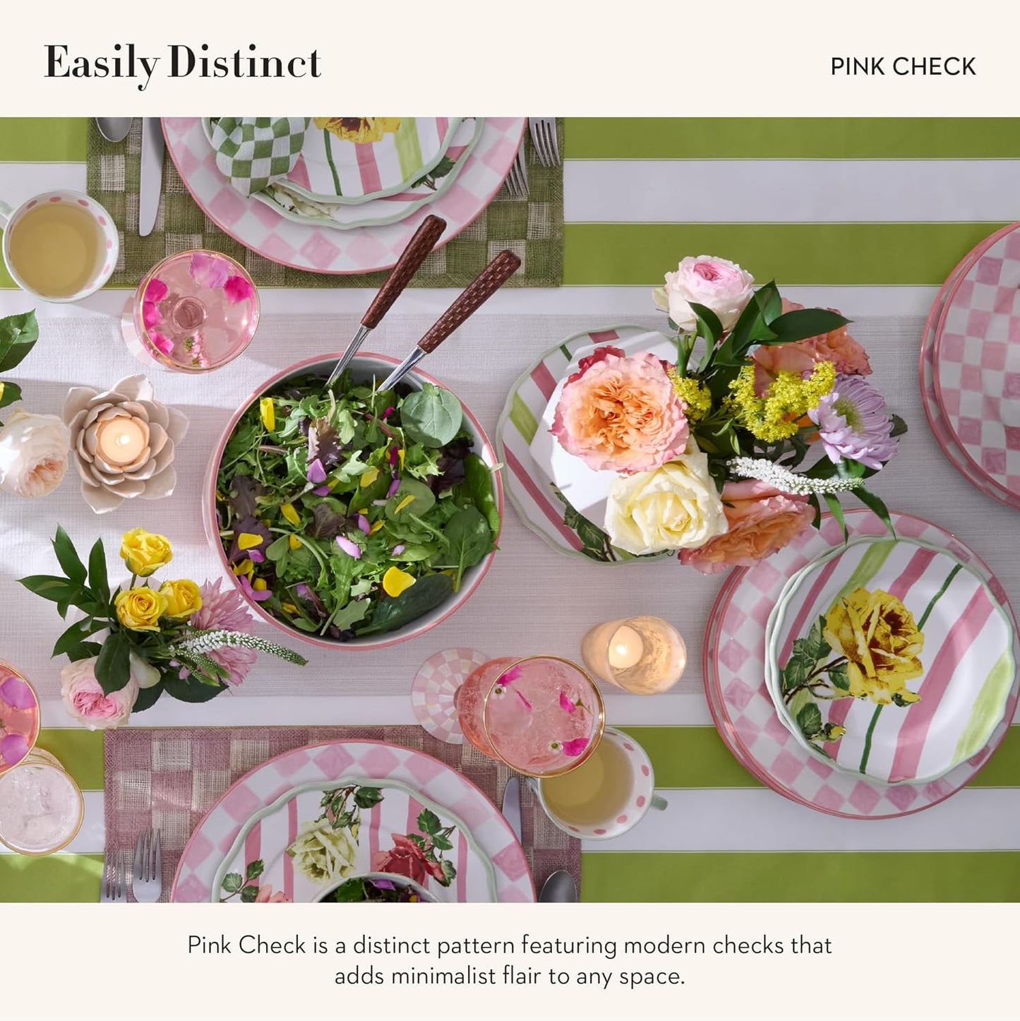 MACKENZIE-CHILDS Stoneware Serving Bowl, Large Decorative Bowl, 14-Cup Capacity, Pink Check