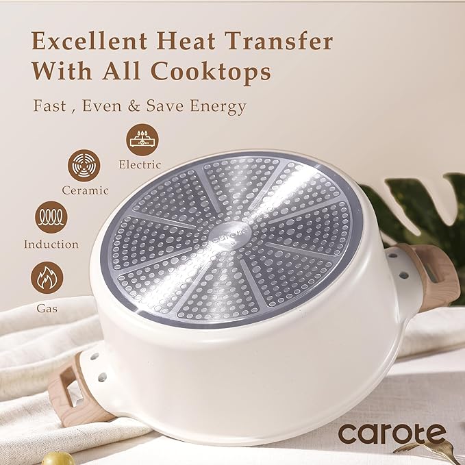 CAROTE 6 Qt Nonstick Stock Pot with Lid Soup Pot, 6 Quart Casserole with Lid, Easy to Clean Non Stick Cooking Pot Cookware PFOA Free, White Granite