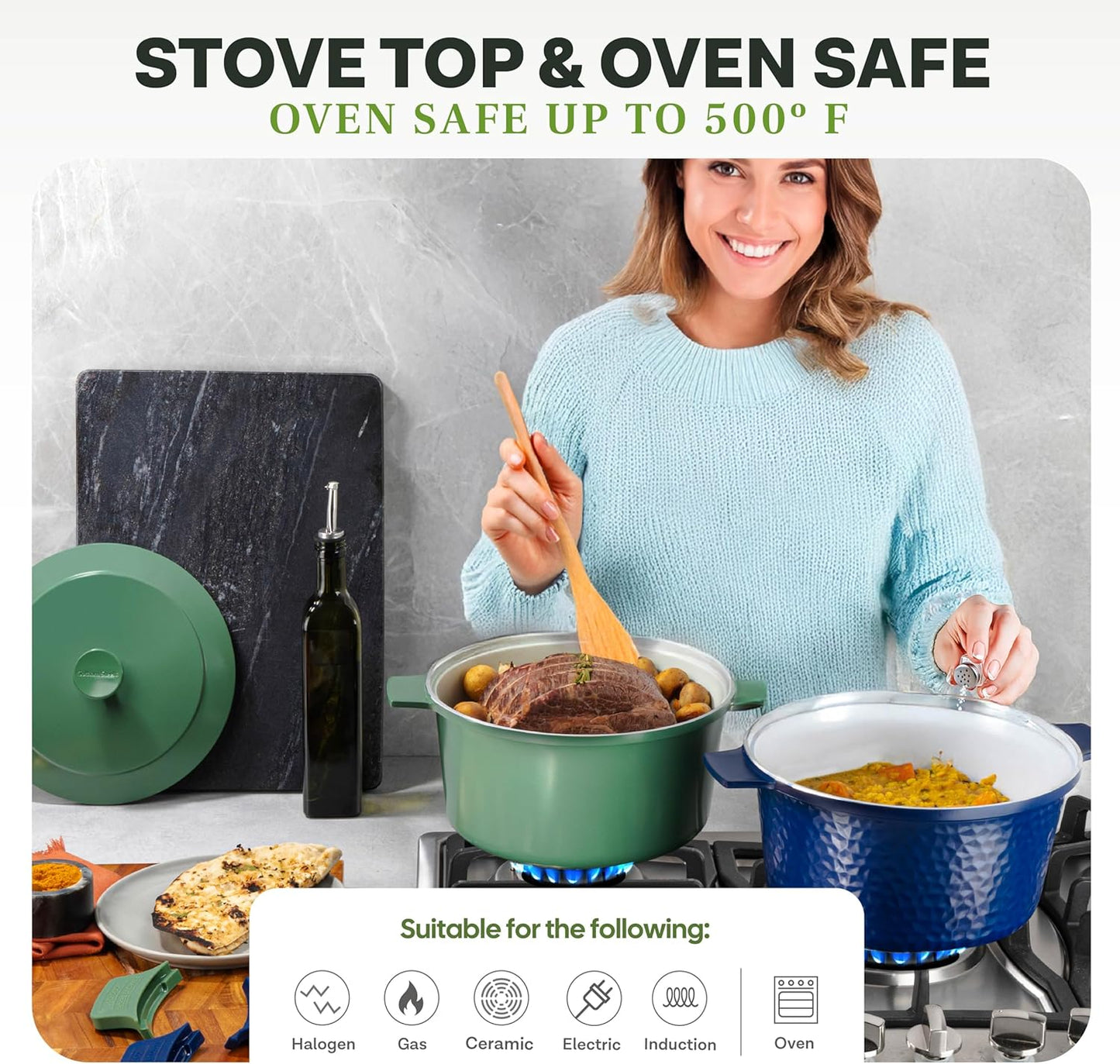 Gotham Steel 5 Qt Lightweight Dutch Oven Pot with Lid & Holders, Ceramic Non Toxic, Oven Safe & Even Heat Retaining Dutch Oven for Bread Baking Sourdough, Soup, Casserole, 70% Lighter than Cast Iron