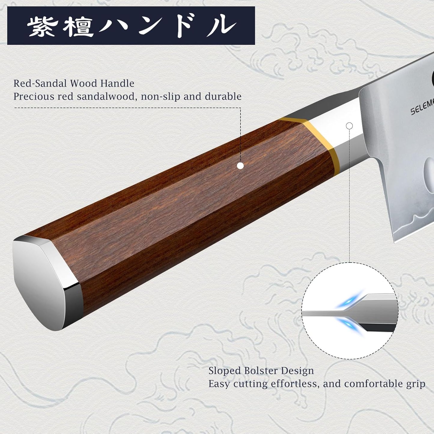 HOSHANHO Nakiri Knife 7 Inch, Hand Forged Japanese High-corbon Steel Chef Knife, Multipurpose Meat and Vegetable Kitchen Knife with Red Sandal Wooden Handle & Gift Box