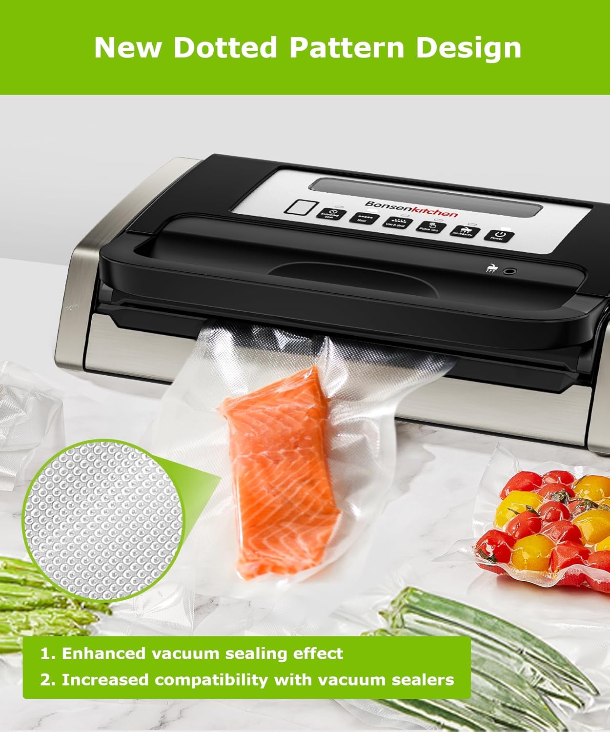 [2025 Upgraded] Bonsenkitchen 6 Rolls 11" x 16' Vacuum Sealer Bags for Food with a Color Box, Easy to Store, Commercial Grade, BPA Free, Great for Food Storage or Sous Vide, VB21