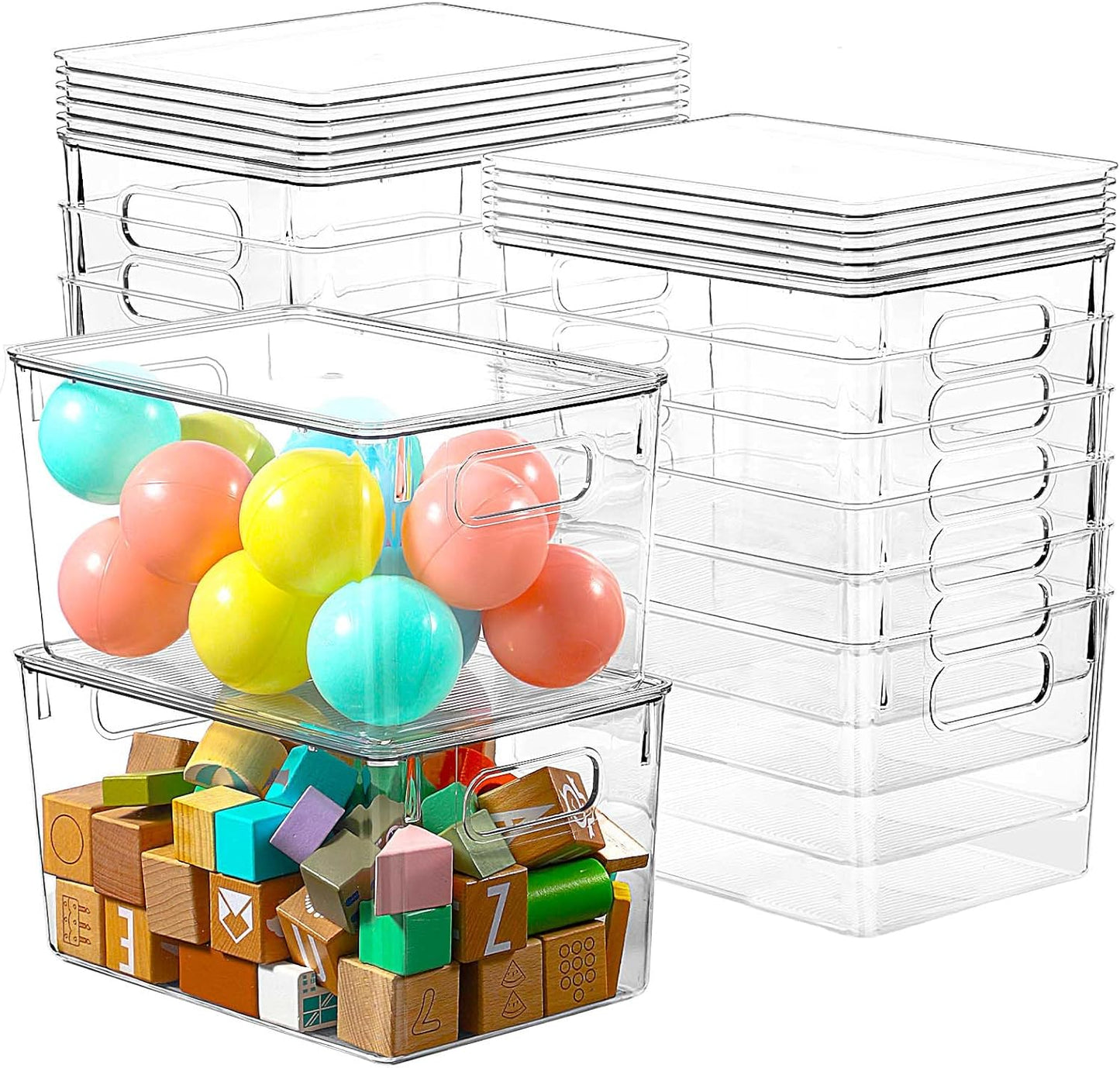 12 Pack Clear Storage Bins with Lids, 7 Quart Stackable Storage Boxes for Storage and Organization, Plastic Storage Containers with Lids, Plastic Bins with Handles for Office, Bedroom, Study Room