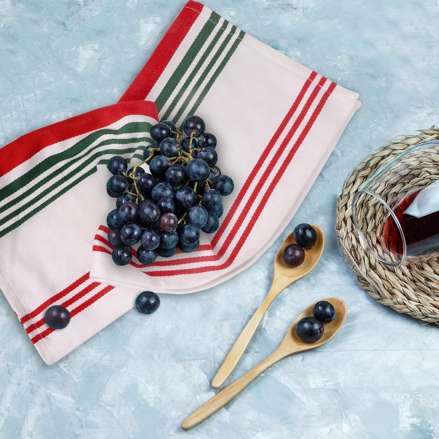 Urban Villa Kitchen Towels 100% Cotton Pack of 6, Highly Absorbent Quick Drying Super Soft Premium Dish Towels 20x30 Inch for Kitchen with Hanging Loop Hand & Tea Towels - Red/Green/White